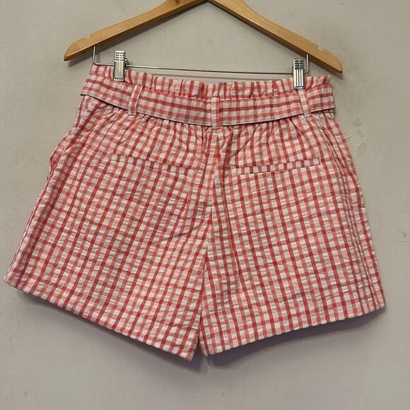 Loft pink white checkered tie waist ruffle shorts Size M New - Picture 6 of 9
